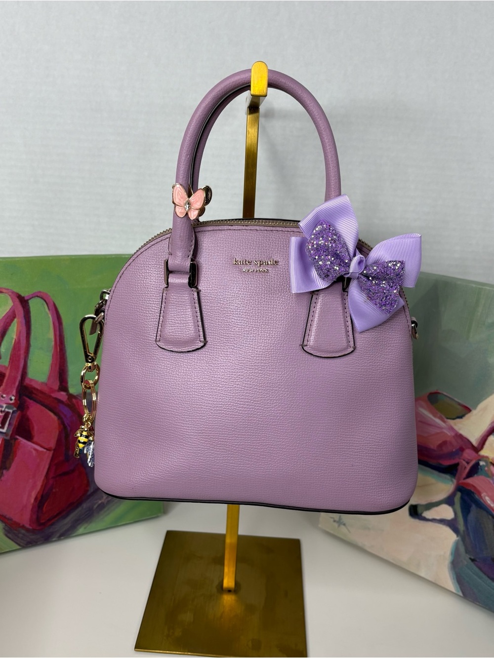 Kate Spade Lavender Sylvia Medium Dome Satchel Pebbled Leather W/Crsbdy Strap